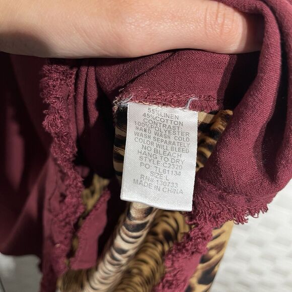 Umgee Womens Wine Animal Back Fishtail Scoop Tunic Dress Size Large Fall Boho - Picture 9 of 15